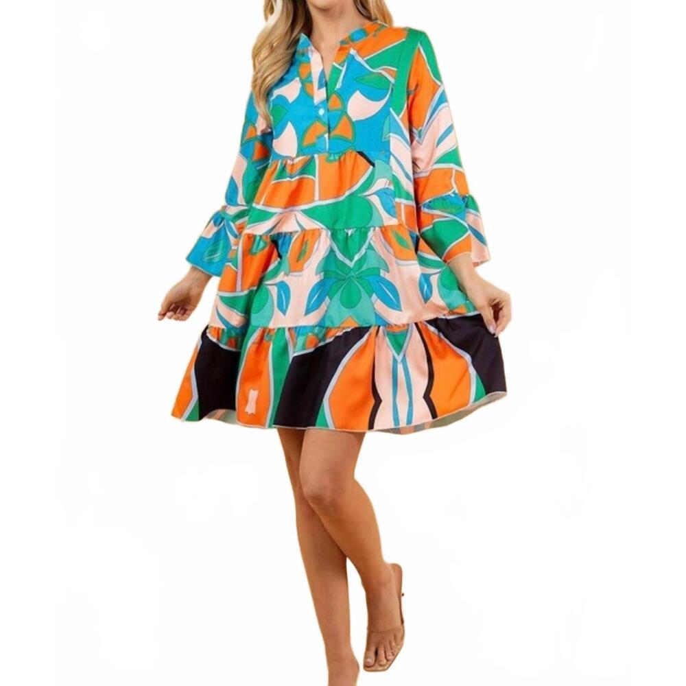 NEW SUNDAYUP totally tropical flowy dress in orange multi